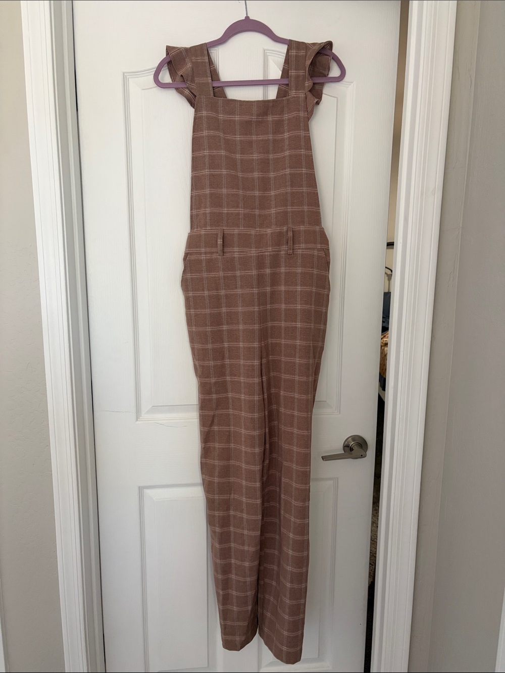 Roolee Mauve Plaid Wide-Strap Jumpsuit